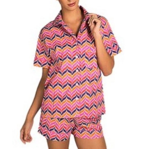 Malabar Bay Pink & Purple Zigzag Organic Cotton Summer Pajama Set - Small